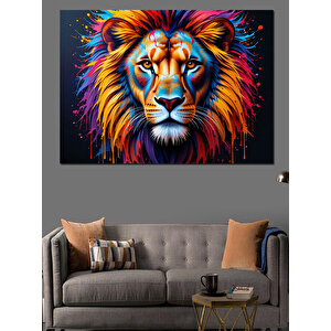 Renkli Yeleli Aslan Dekoratif Kanvas - Mdf Ahşap Tablo