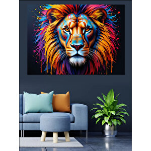 Renkli Yeleli Aslan Dekoratif Kanvas - Mdf Ahşap Tablo