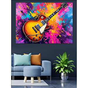 Patlayan Renkli Elektro Gitar Dekoratif Kanvas - Mdf Ahşap Tablo 25x35 cm