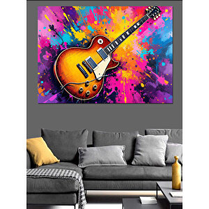 Patlayan Renkli Elektro Gitar Dekoratif Kanvas - Mdf Ahşap Tablo