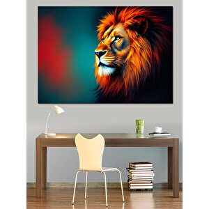 Kırmızı Mavi Asil Aslan Dekoratif Kanvas - Mdf Ahşap Tablo 35x50 cm
