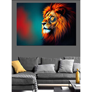 Kırmızı Mavi Asil Aslan Dekoratif Kanvas - Mdf Ahşap Tablo 35x50 cm