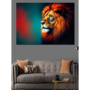 Kırmızı Mavi Asil Aslan Dekoratif Kanvas - Mdf Ahşap Tablo