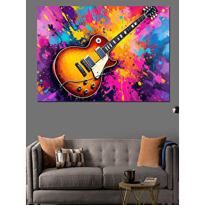 Patlayan Renkli Elektro Gitar Dekoratif Kanvas - Mdf Ahşap Tablo 50x70 cm