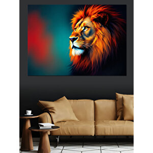 Kırmızı Mavi Asil Aslan Dekoratif Kanvas - Mdf Ahşap Tablo 25x35 cm