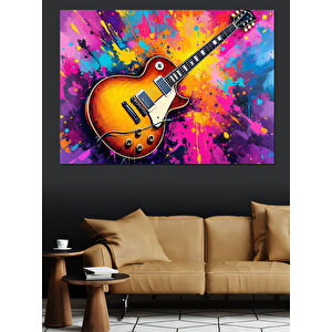 Patlayan Renkli Elektro Gitar Dekoratif Kanvas - Mdf Ahşap Tablo 35x50 cm