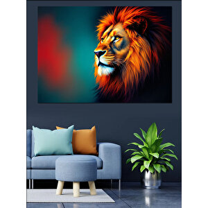 Kırmızı Mavi Asil Aslan Dekoratif Kanvas - Mdf Ahşap Tablo