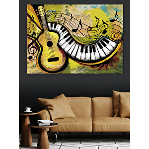 Piyano Ve Gitar Müzik Notaları Dekoratif Kanvas - Mdf Ahşap Tablo 70x100 cm