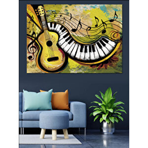 Piyano Ve Gitar Müzik Notaları Dekoratif Kanvas - Mdf Ahşap Tablo 70x100 cm