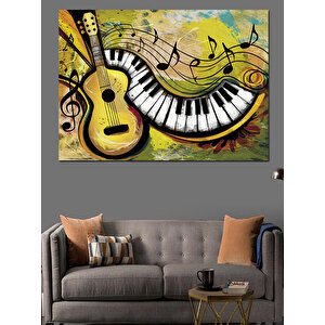 Piyano Ve Gitar Müzik Notaları Dekoratif Kanvas - Mdf Ahşap Tablo 70x100 cm