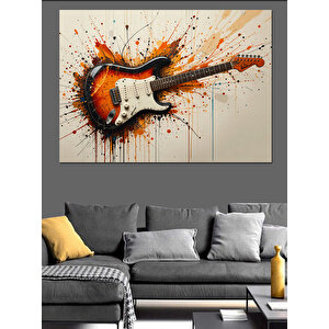 Boyalı Elektrikli Gitar Dekoratif Kanvas - Mdf Ahşap Tablo 25x35 cm