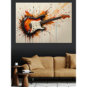 Boyalı Elektrikli Gitar Dekoratif Kanvas - Mdf Ahşap Tablo 25x35 cm
