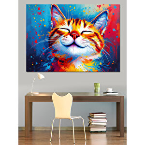 Gülen Renkli Komik Kedi Dekoratif Kanvas - Mdf Ahşap Tablo 25x35 cm