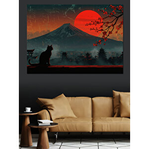 Kırmızı Ayda Yalnız Kedi Dekoratif Kanvas - Mdf Ahşap Tablo 35x50 cm