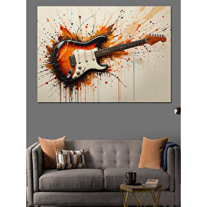 Boyalı Elektrikli Gitar Dekoratif Kanvas - Mdf Ahşap Tablo