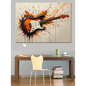 Boyalı Elektrikli Gitar Dekoratif Kanvas - Mdf Ahşap Tablo