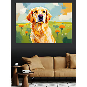 Gülen Sarı Sevimli Köpek Dekoratif Kanvas - Mdf Ahşap Tablo 70x100 cm