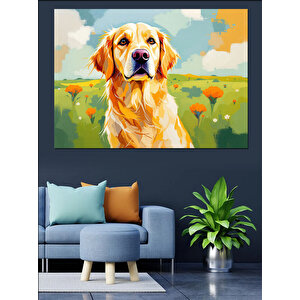 Gülen Sarı Sevimli Köpek Dekoratif Kanvas - Mdf Ahşap Tablo 70x100 cm