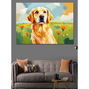 Gülen Sarı Sevimli Köpek Dekoratif Kanvas - Mdf Ahşap Tablo 70x100 cm