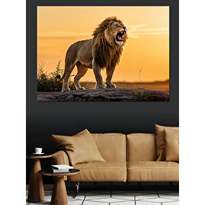 Kükreyen Güçlü Aslan Dekoratif Kanvas - Mdf Ahşap Tablo
