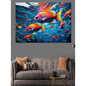 Renkli Balıkların Büyülü Dünyası Dekoratif Kanvas - Mdf Ahşap Tablo 50x70 cm