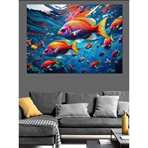Renkli Balıkların Büyülü Dünyası Dekoratif Kanvas - Mdf Ahşap Tablo 50x70 cm