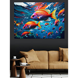 Renkli Balıkların Büyülü Dünyası Dekoratif Kanvas - Mdf Ahşap Tablo