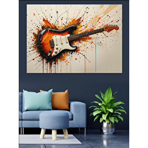 Boyalı Elektrikli Gitar Dekoratif Kanvas - Mdf Ahşap Tablo 35x50 cm