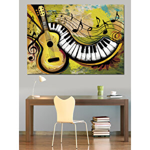 Piyano Ve Gitar Müzik Notaları Dekoratif Kanvas - Mdf Ahşap Tablo