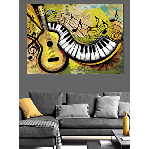 Piyano Ve Gitar Müzik Notaları Dekoratif Kanvas - Mdf Ahşap Tablo