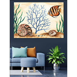 Deniz Kabuğu Ve Balıklar Dekoratif Kanvas - Mdf Ahşap Tablo 100x140 cm