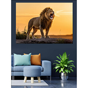 Kükreyen Güçlü Aslan Dekoratif Kanvas - Mdf Ahşap Tablo