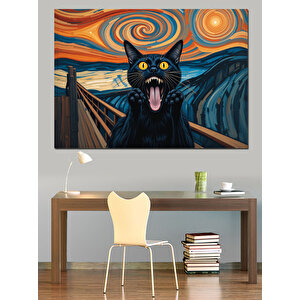 Çığlık Tablolu Kara Kedi Dekoratif Kanvas - Mdf Ahşap Tablo 100x140 cm