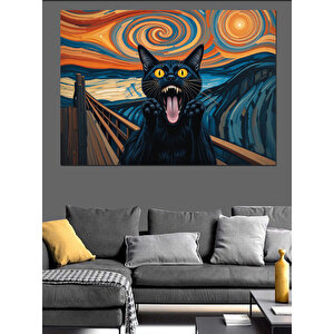 Çığlık Tablolu Kara Kedi Dekoratif Kanvas - Mdf Ahşap Tablo 100x140 cm