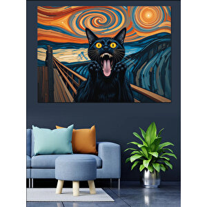 Çığlık Tablolu Kara Kedi Dekoratif Kanvas - Mdf Ahşap Tablo