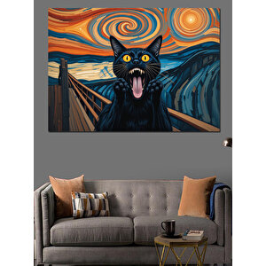 Çığlık Tablolu Kara Kedi Dekoratif Kanvas - Mdf Ahşap Tablo