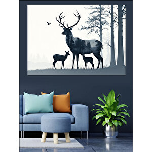 Ormanda Geyik Silüetleri Dekoratif Kanvas - Mdf Ahşap Tablo 70x100 cm