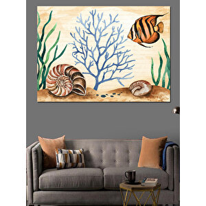 Deniz Kabuğu Ve Balıklar Dekoratif Kanvas - Mdf Ahşap Tablo 25x35 cm