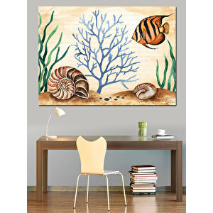 Deniz Kabuğu Ve Balıklar Dekoratif Kanvas - Mdf Ahşap Tablo 25x35 cm