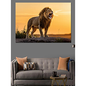 Kükreyen Güçlü Aslan Dekoratif Kanvas - Mdf Ahşap Tablo 100x140 cm