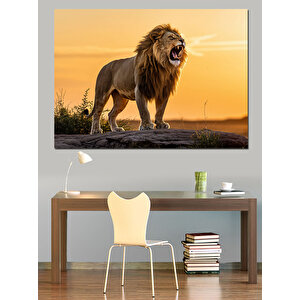 Kükreyen Güçlü Aslan Dekoratif Kanvas - Mdf Ahşap Tablo 100x140 cm