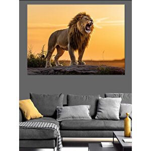 Kükreyen Güçlü Aslan Dekoratif Kanvas - Mdf Ahşap Tablo 100x140 cm