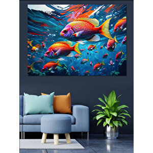 Renkli Balıkların Büyülü Dünyası Dekoratif Kanvas - Mdf Ahşap Tablo