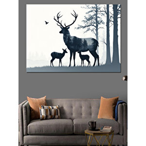 Ormanda Geyik Silüetleri Dekoratif Kanvas - Mdf Ahşap Tablo 50x70 cm