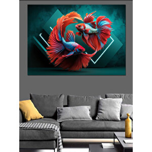 Dans Eden Betta Balıkları Dekoratif Kanvas - Mdf Ahşap Tablo 100x140 cm