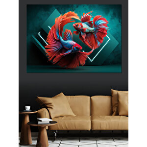 Dans Eden Betta Balıkları Dekoratif Kanvas - Mdf Ahşap Tablo 100x140 cm