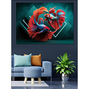 Dans Eden Betta Balıkları Dekoratif Kanvas - Mdf Ahşap Tablo 100x140 cm