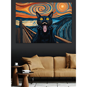 Çığlık Tablolu Kara Kedi Dekoratif Kanvas - Mdf Ahşap Tablo 35x50 cm