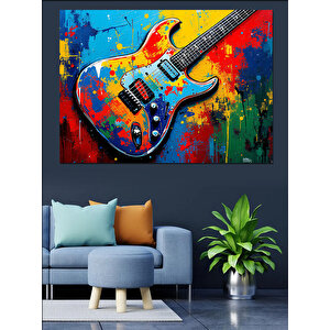 Renkli Gitar Deseni Dekoratif Kanvas - Mdf Ahşap Tablo 50x70 cm