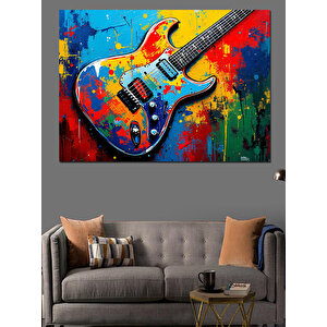 Renkli Gitar Deseni Dekoratif Kanvas - Mdf Ahşap Tablo 50x70 cm